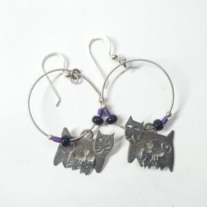 Far Fetched Cat Family Hoop Earrings 925 Sterling Silver